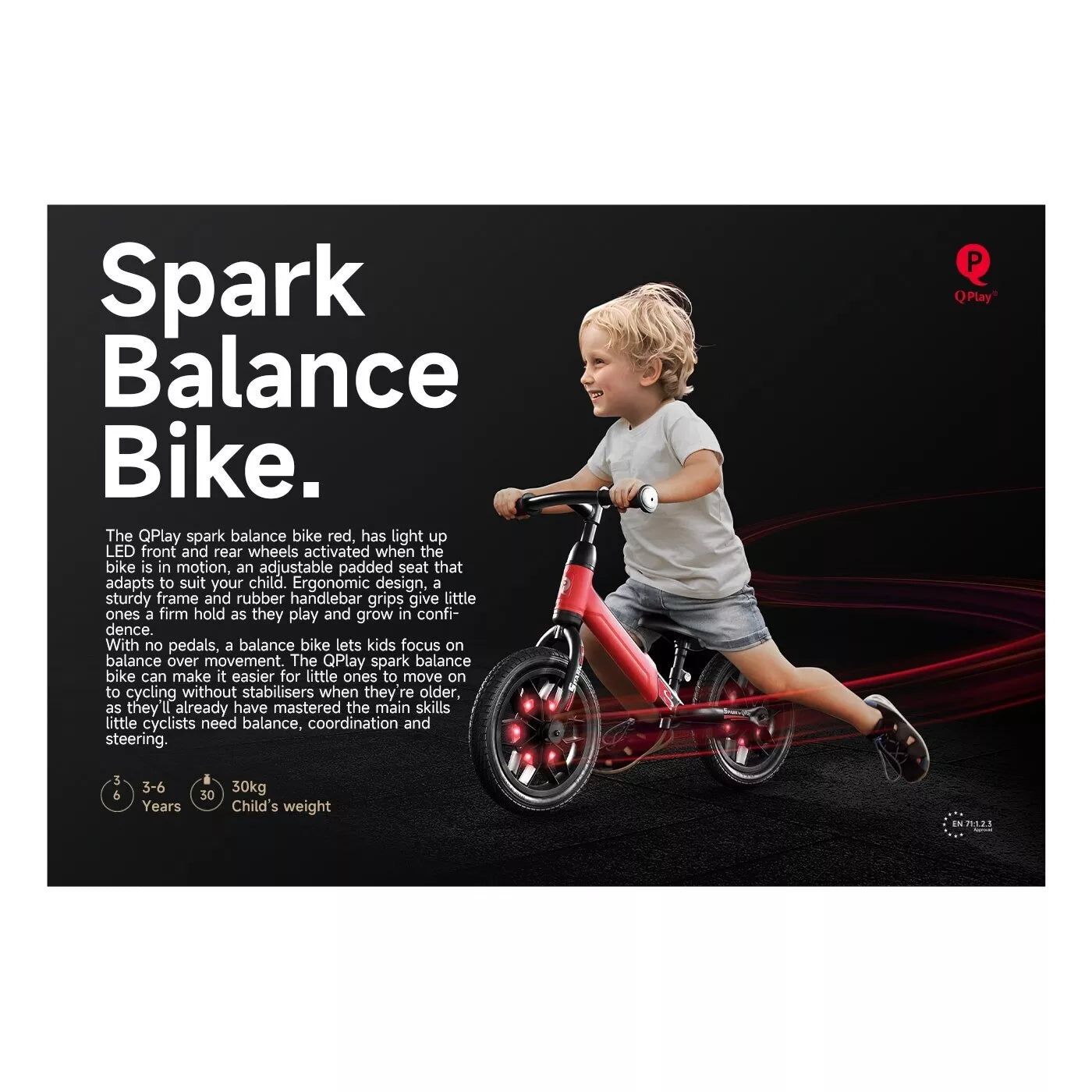 Balansinis dviratukas šviečiančiais ratais Q Play SPARK Red