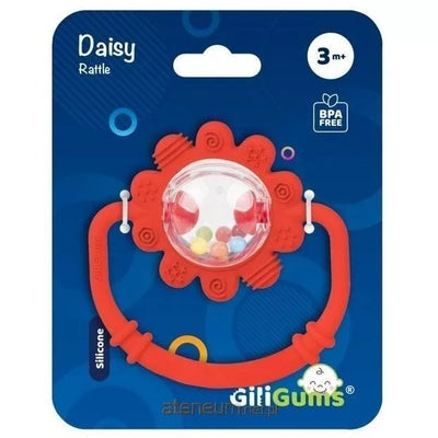 Kramtukas silikoninis su barškučiu GiliGums DAISY Red
