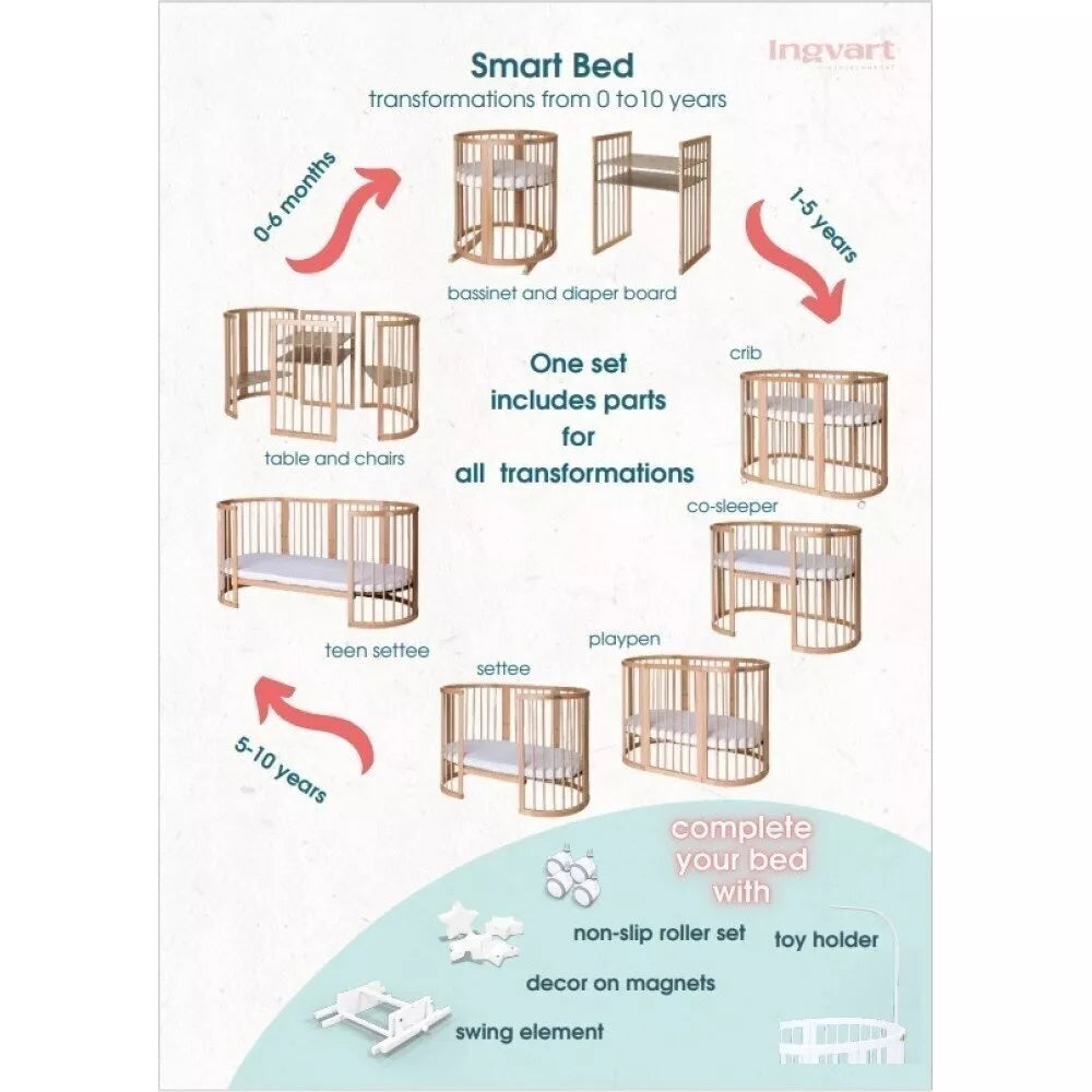 Lovylė-Tranformeris 9in1 INGVART SMART Natural+3 čiužiniai