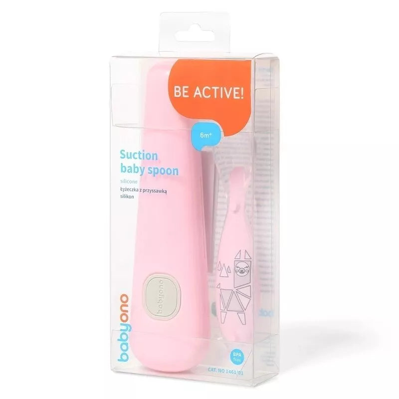 Silikoninis šaukštelis su siurbtuku dėžutėje BabyOno 1461/02, Pink