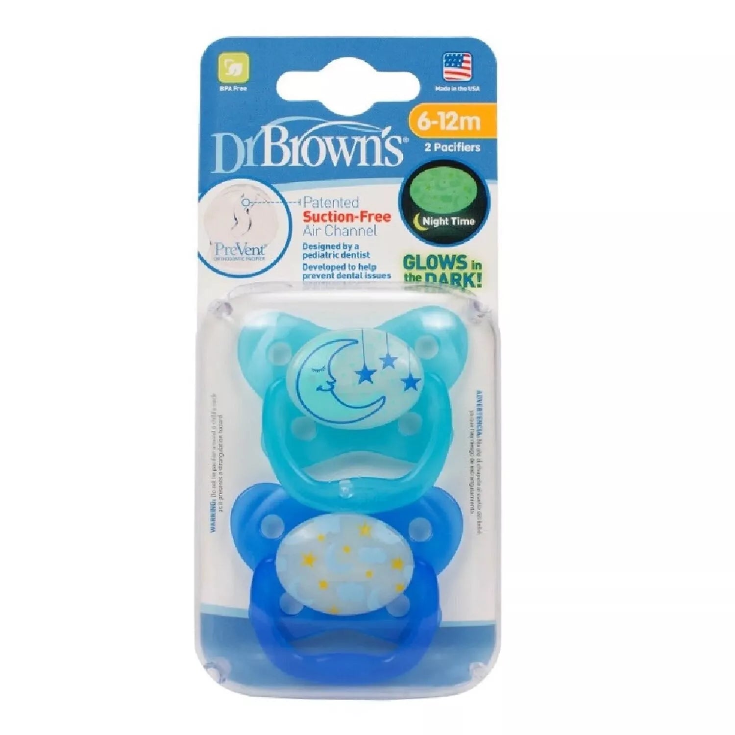 Dr. Brown's čiulptukai PREVENT Glow in the Dark 6-12 mėn, 2 vnt.