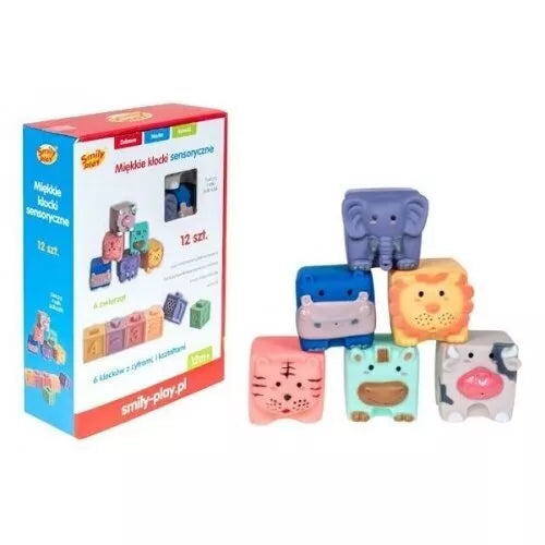 Kaladėlės sensorinės guminės Smily Play 12 vnt
