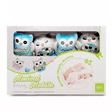Karuselė muzikinė su minkštais žaisliukais 4baby PELĖDŽIUKAI