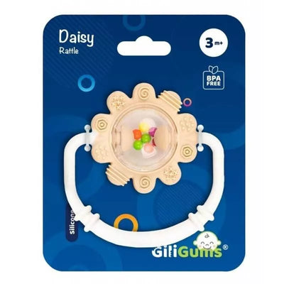 Kramtukas silikoninis su barškučiu GiliGums DAISY Ecru