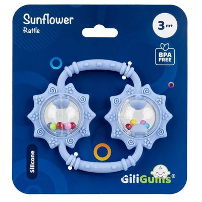 Kramtukas silikoninis su barškučiu GiliGums SUNFLOWERS  Blue