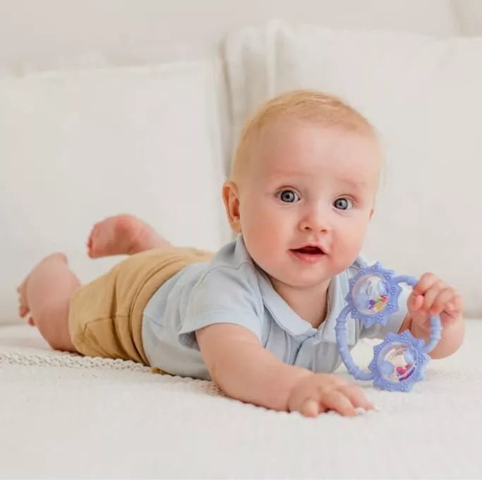 Kramtukas silikoninis su barškučiu GiliGums SUNFLOWERS  Blue