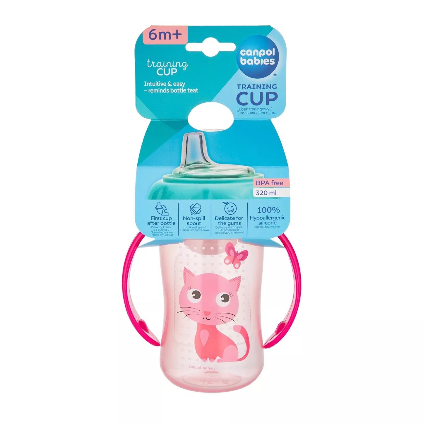 Mokomasis puodelis su silikoniniu snapeliu Canpol CUTE ANIMALS 56/512 Pink