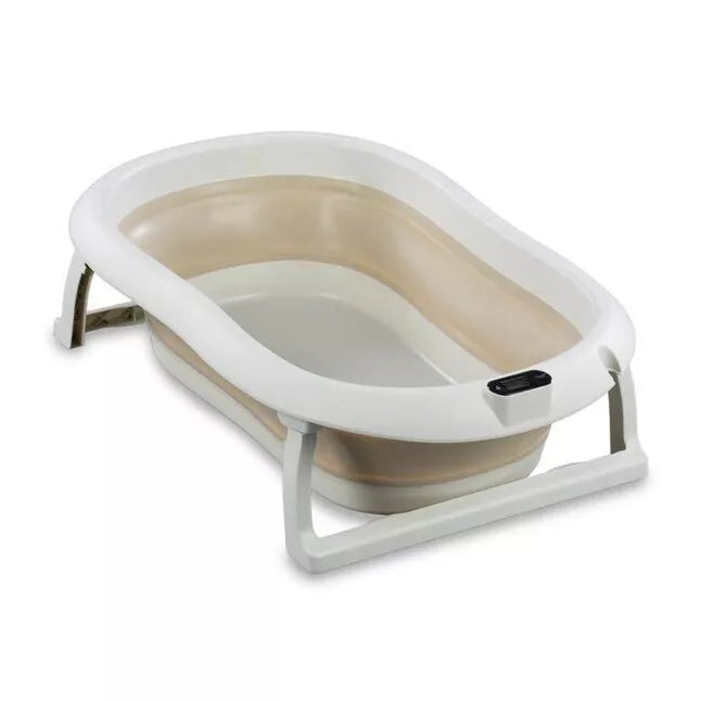 Sulankstoma kūdikio vonelė su termometru ir silikoniniu gultuku BATH&CARE Beige