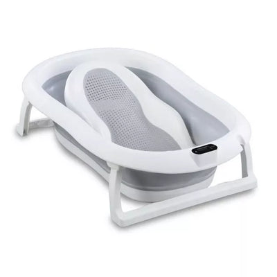 Sulankstoma kūdikio vonelė su termometru ir silikoniniu gultuku BATH&CARE Grey