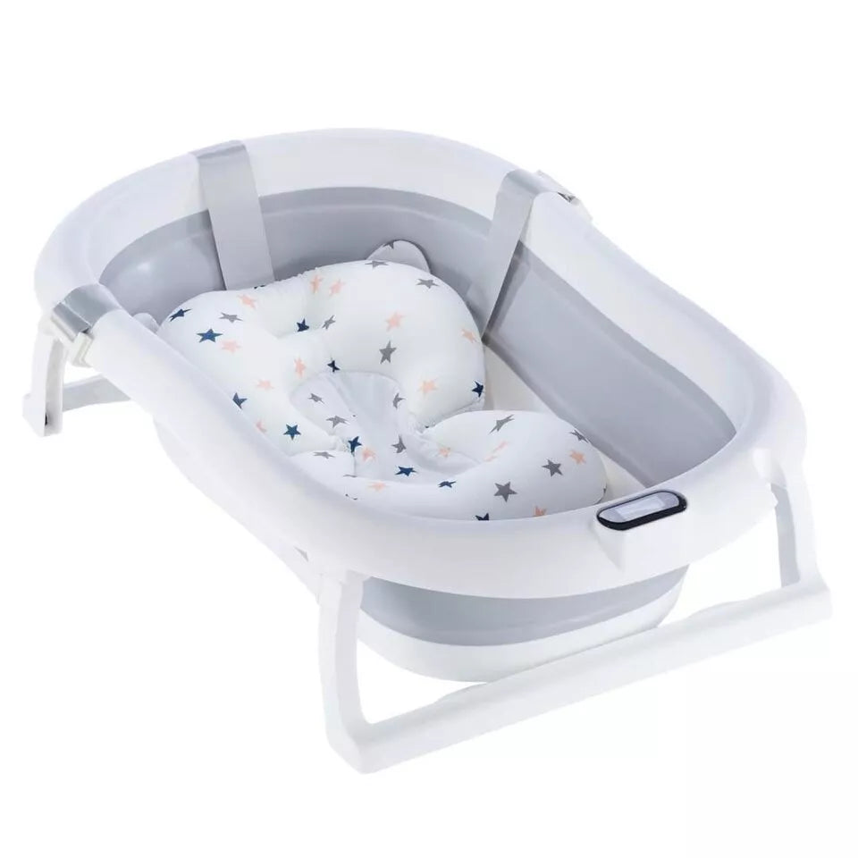 Sulankstoma kūdikio vonelė su termometru ir pagalve BATH&CARE Grey